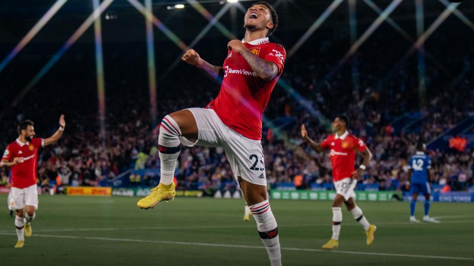 Jadon Sancho celebra un gol con el Manchester United